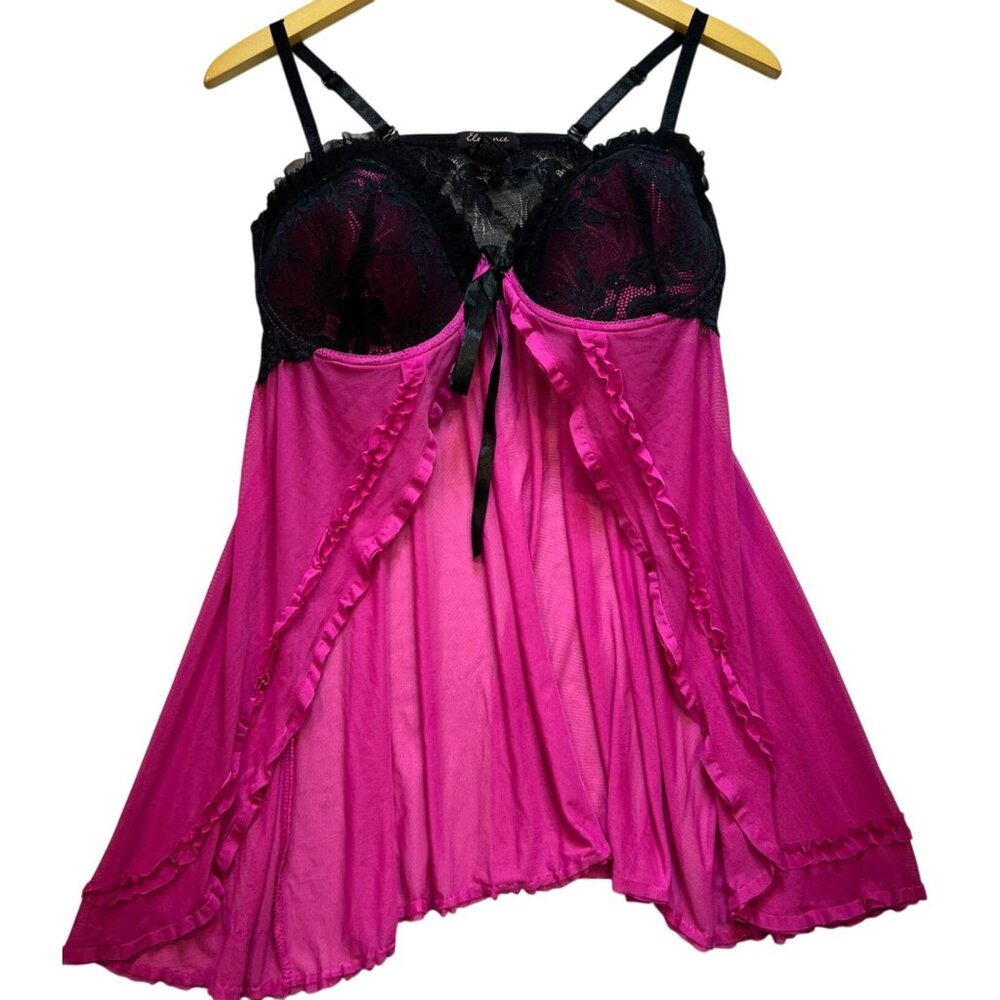 Elegance Women's Sexy Babydoll Nightgown Lightweight Size 1X Pink Black Floral